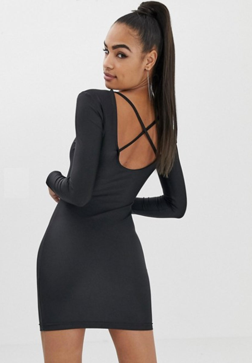 Black Long Sleeve Tube Dress with Open Back 4 Black Long Sleeve Tube Dress with Open Back 4