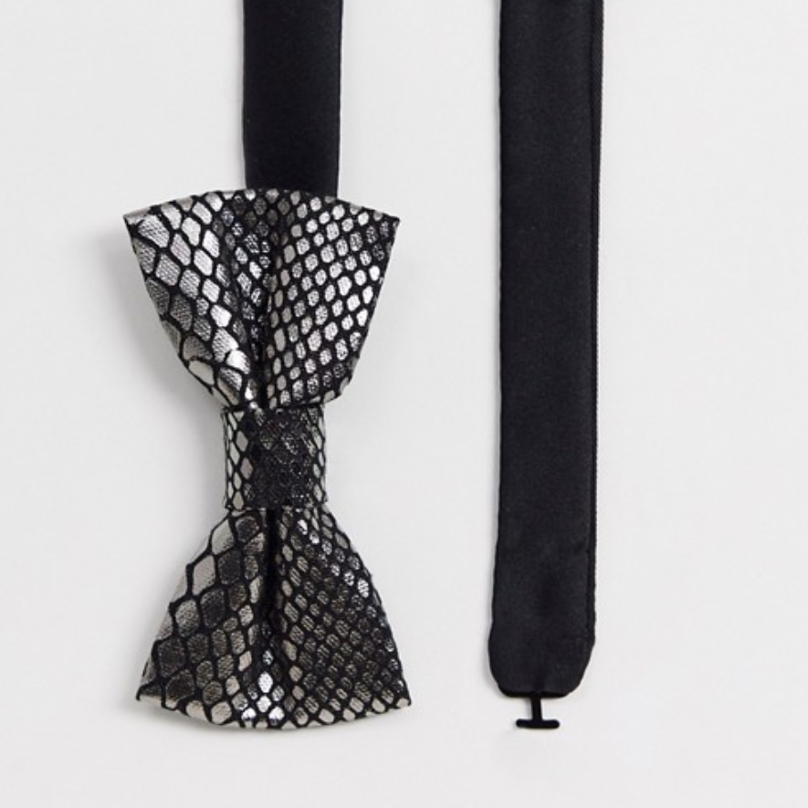 Snake Print Bow Tie Metallic Black