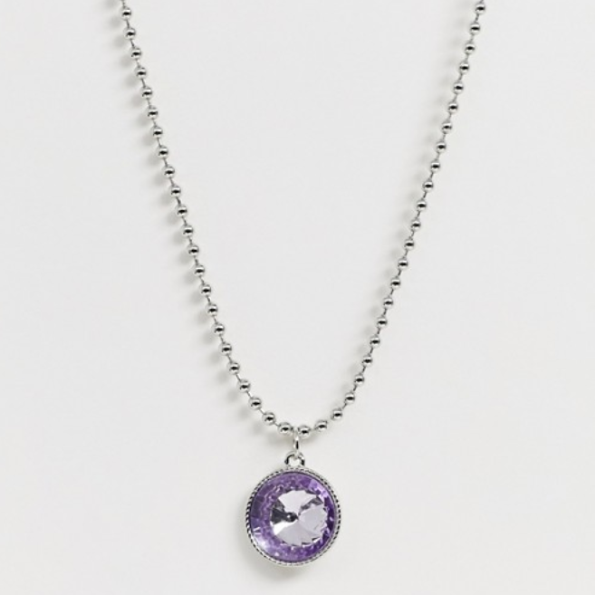 Silver Tone Chain with Crystal Gem Pendant