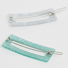 Load image into Gallery viewer, Teal and Silver Glitter Hair Clips 2-Pack
