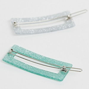Teal and Silver Glitter Hair Clips 2-Pack