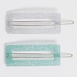 Teal and Silver Glitter Hair Clips 2-Pack