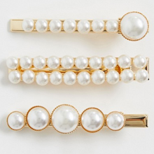 Load image into Gallery viewer, Gold Tone Pearl Hairclips 3-Pack
