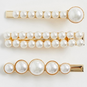 Gold Tone Pearl Hairclips 3-Pack
