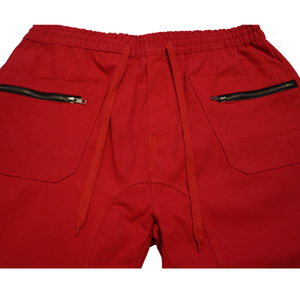 Red Black Drawstring Shorts with Zip Pockets