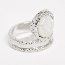 Load image into Gallery viewer, Silver-Tone Ring with Faux Opal Stone
