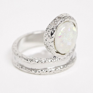 Silver-Tone Ring with Faux Opal Stone