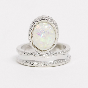 Silver-Tone Ring with Faux Opal Stone