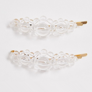 Gold-Tone Hairclips with Clear Beads 2-Pack