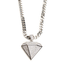 Load image into Gallery viewer, Diamond Shaped Pendant with Silver-Tone Chain

