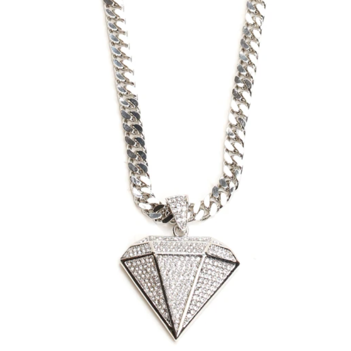 Diamond Shaped Pendant with Silver-Tone Chain