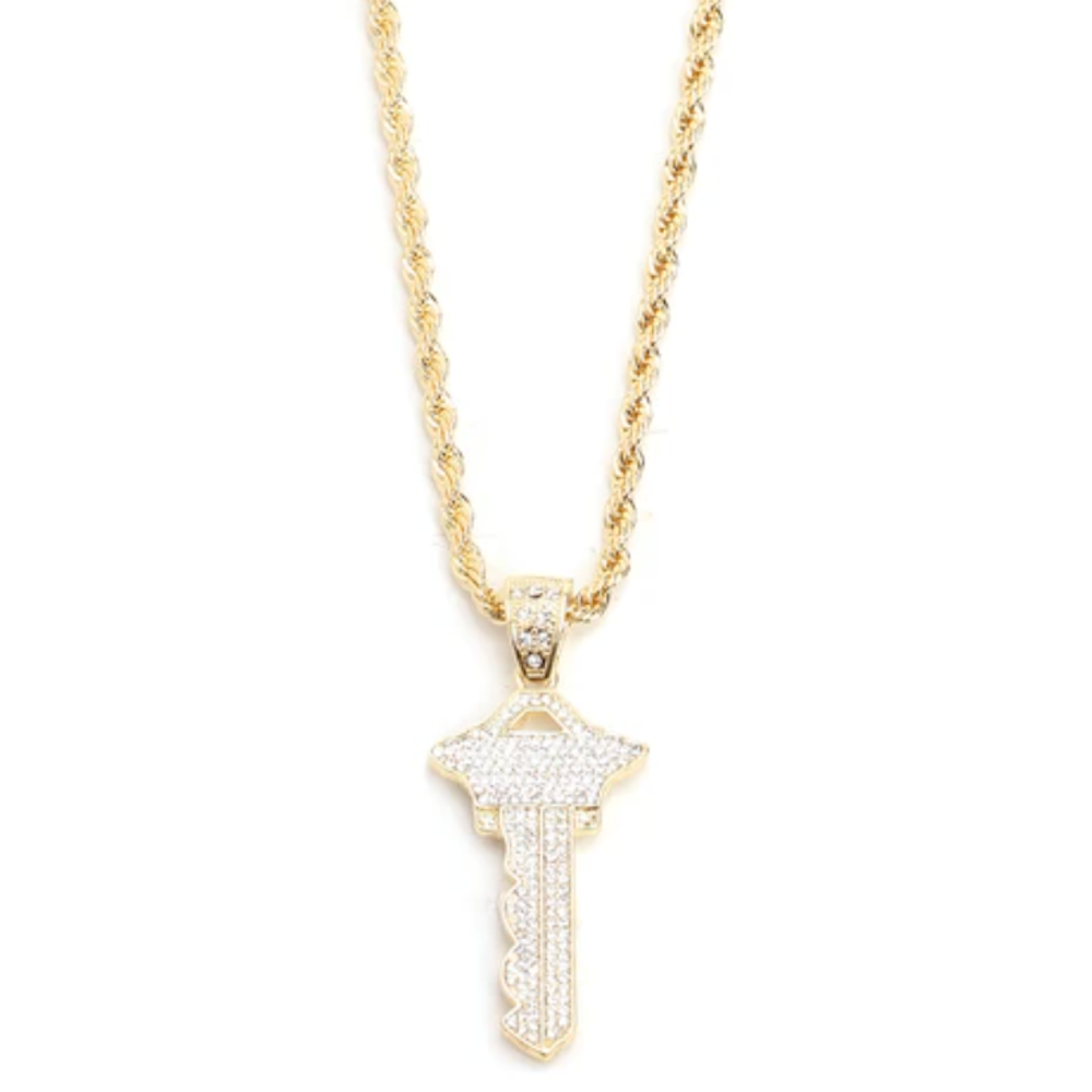 Key Pendant with Gold-Tone Chain