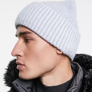 Beanie With Deep Turn Up: Two Tone Blue & White