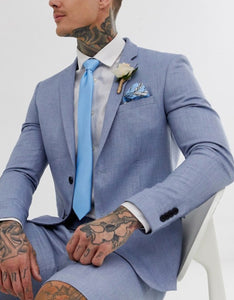 Light Blue Tie with Floral Print Pocket Square