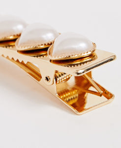 Gold-Tone Hair Clip with Pearl Hearts
