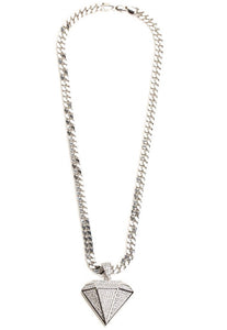 Diamond Shaped Pendant with Silver-Tone Chain