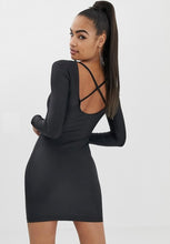 Load image into Gallery viewer, Black Long Sleeve Tube Dress with Open Back
